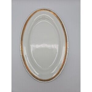 Rorstrand Sweden Oval Porcelain Platter #521 Gold Ribbon Pattern 11.25" x 7.25"